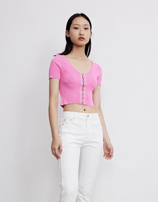 U넥 니트 티셔츠