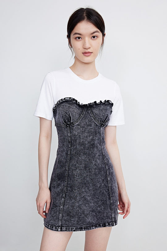 크루넥 데님 드레스