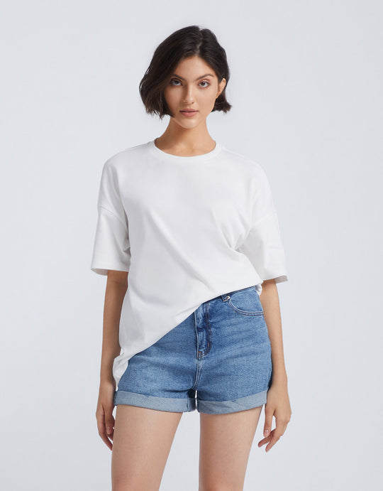 오프 숄더 크루넥 루즈핏 티셔츠