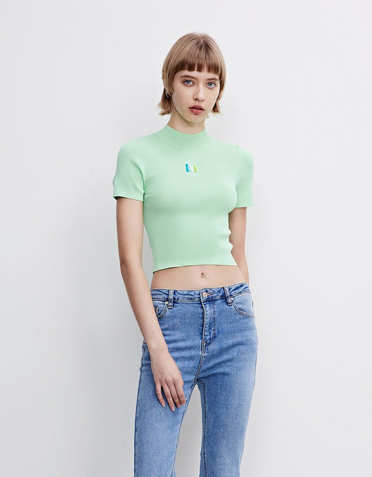 스탠드 카라 니트 티셔츠