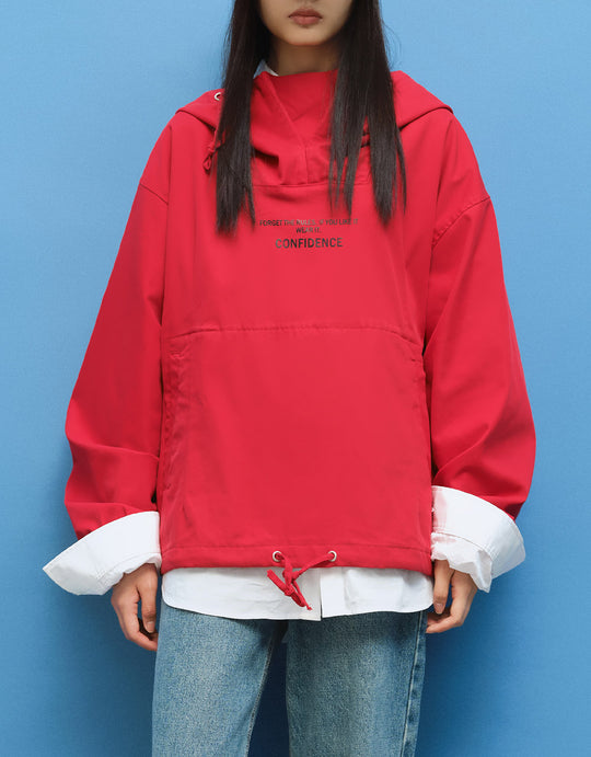 레터 프린트 드로스트링 후드 스웻셔츠