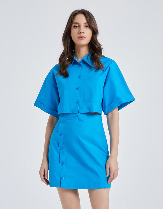 오프 숄더 셔츠 카라 드레스