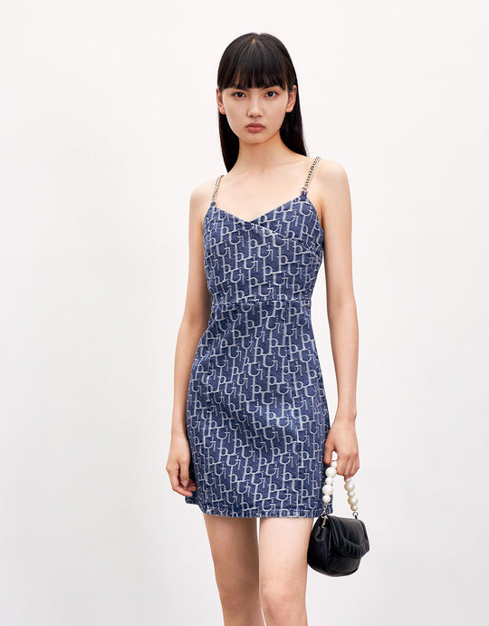 슬리브리스 V넥 데님 드레스