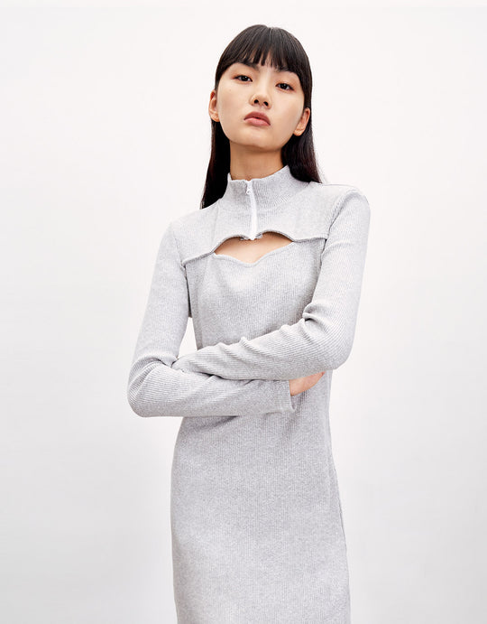 스탠드 카라 스키니 드레스