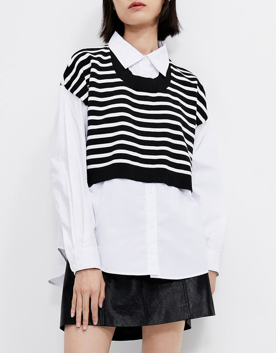 패치워크 폴로넥 니트 티셔츠