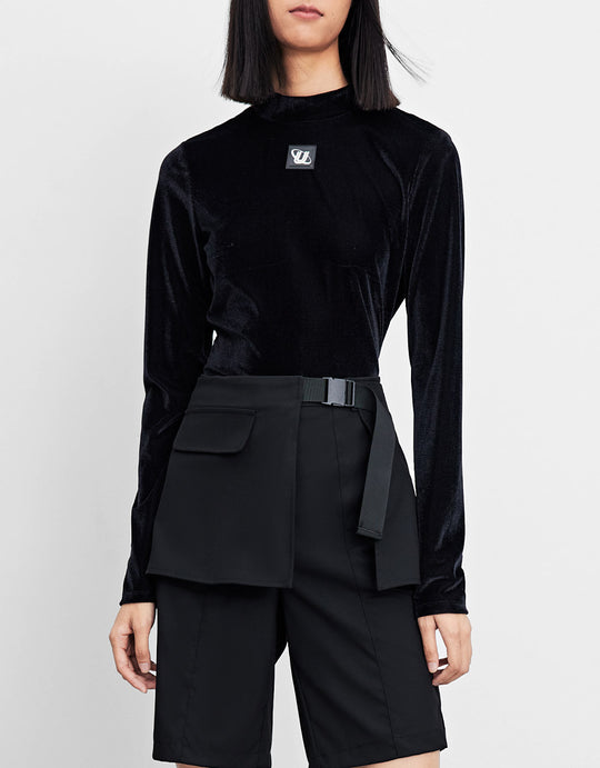 반넥 비로드 스키니 티셔츠