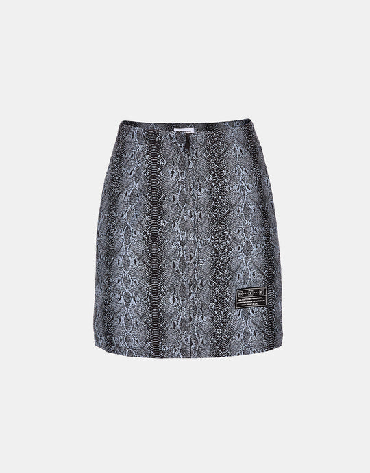 스네이크 스킨 프린트 쇼트 A라인 스커트