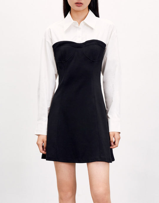 콘트라스트 컬러 뷔스티에 디테일 드레스