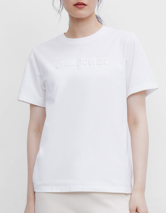 레터 엠보싱 크루넥 티셔츠