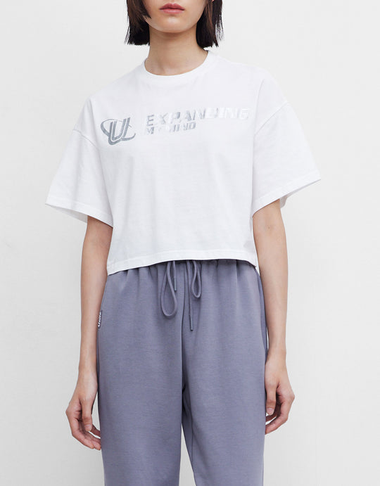 레터 프린트 드롭 숄더 티셔츠