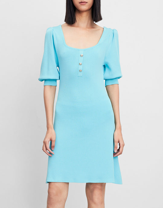 버튼 장식 스퀘어 넥 Bodycon 니트 드레스