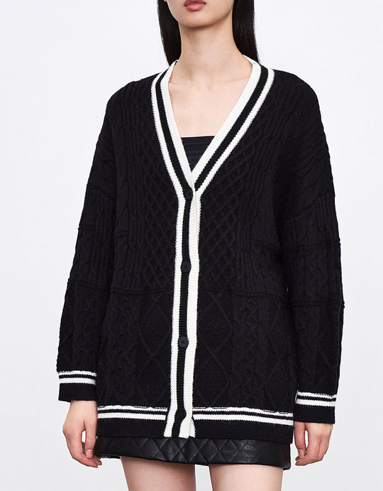 오프 숄더 V넥 가디건