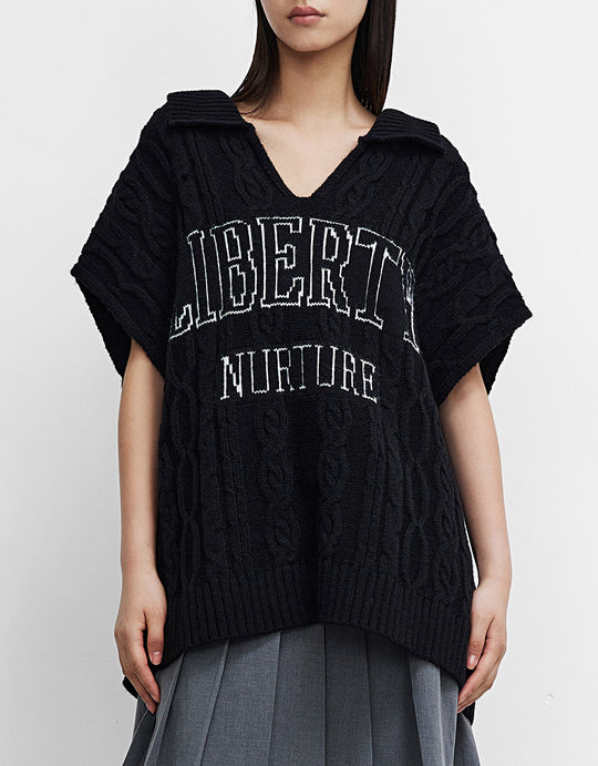 레터 자카드 스웨터 조끼