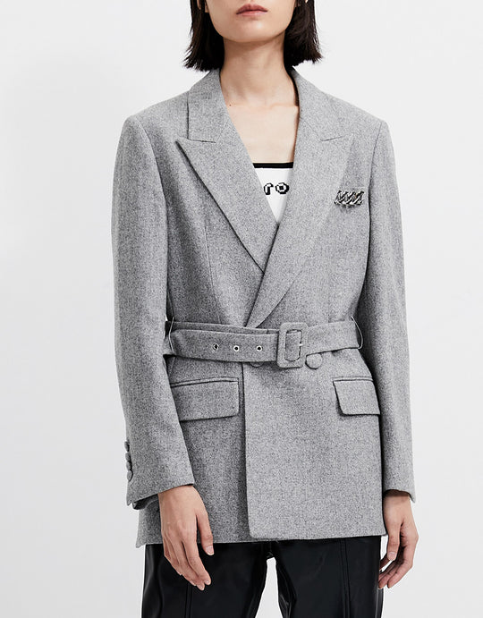 테일러드 카라 벨트 블레이저