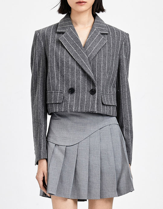 배지 패치 스트라이프 크롭 블레이저