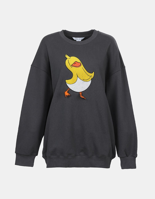 카툰 프린트 드롭 숄더 스웨트셔츠