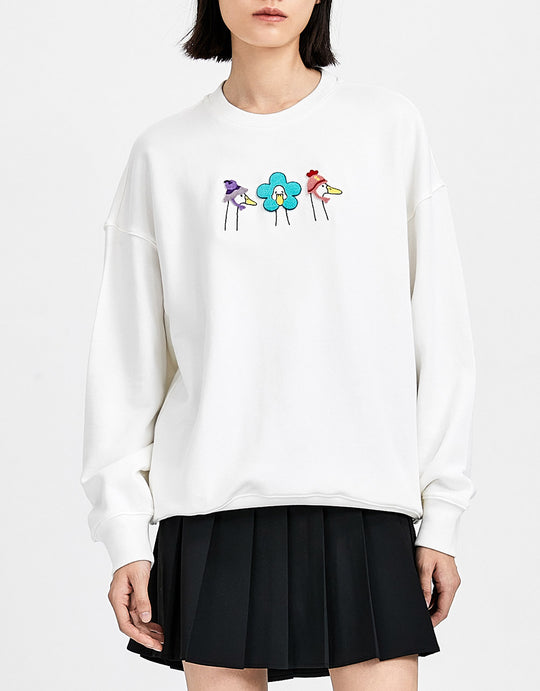 카툰 프린트 드롭 숄더 스웨트셔츠