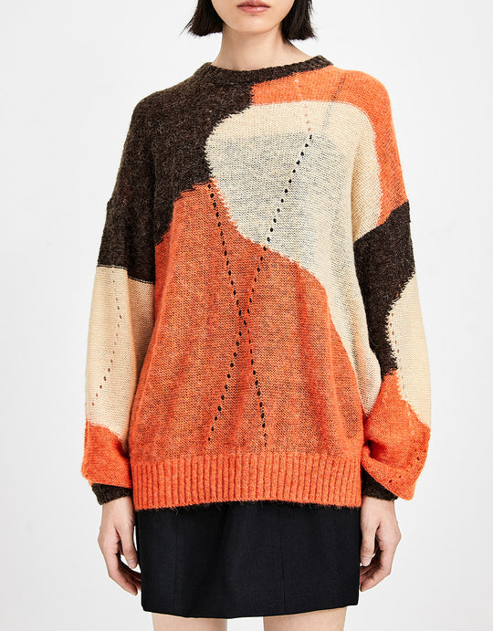 컬러블록 크루넥 스웨터