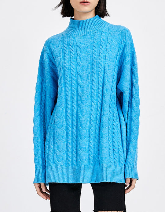 터틀넥 케이블 니트 스웨터