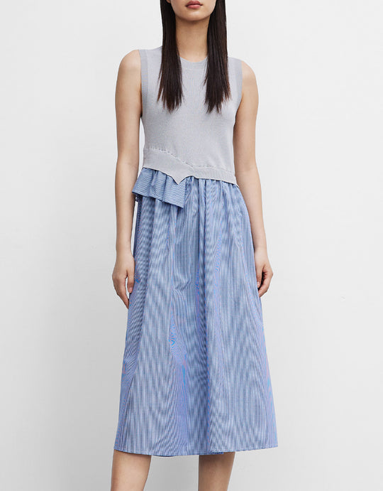 스플라이스 니트 민소매 미디 드레스