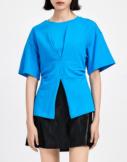 트임 라운드 반팔 티셔츠