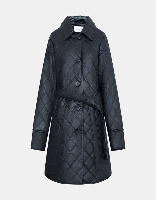 인조 가죽 벨트 퀼팅 겨울 코트