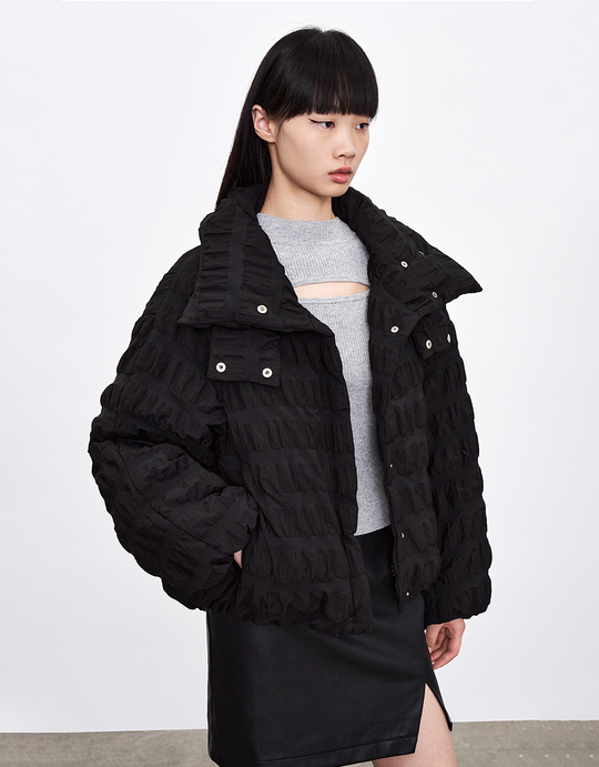 텍스처 오리털 패딩 코트