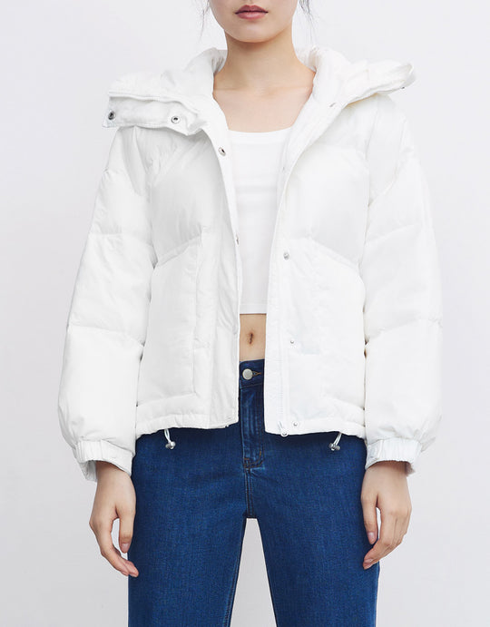 후드 드로스트링 웨이스트 다운 코트