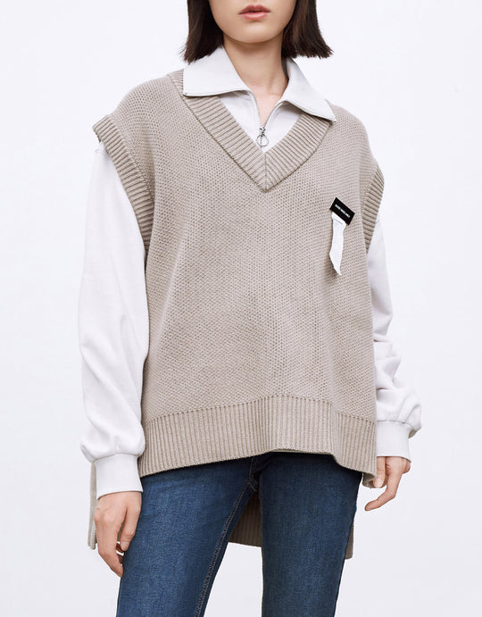 패치 디테일 스웨터 조끼