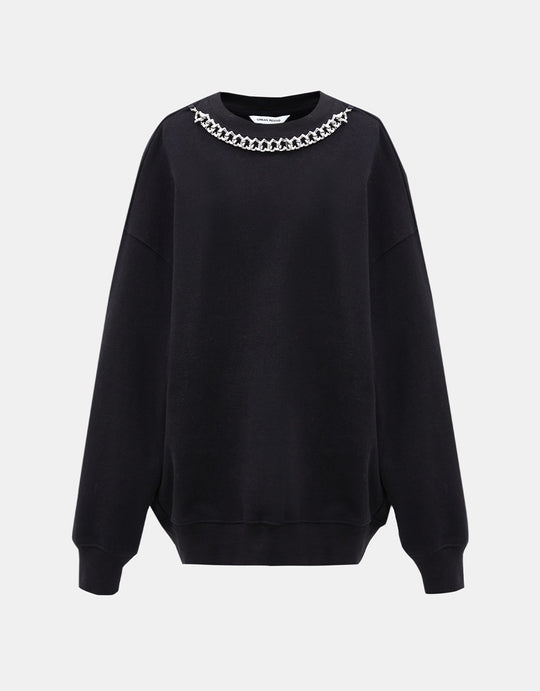 체인 장식 드롭 숄더 스웨트셔츠
