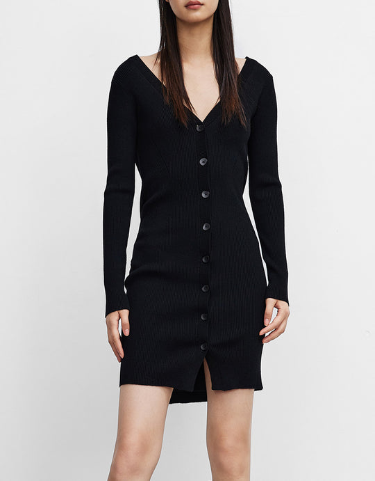 버튼업 바디콘 니트 드레스