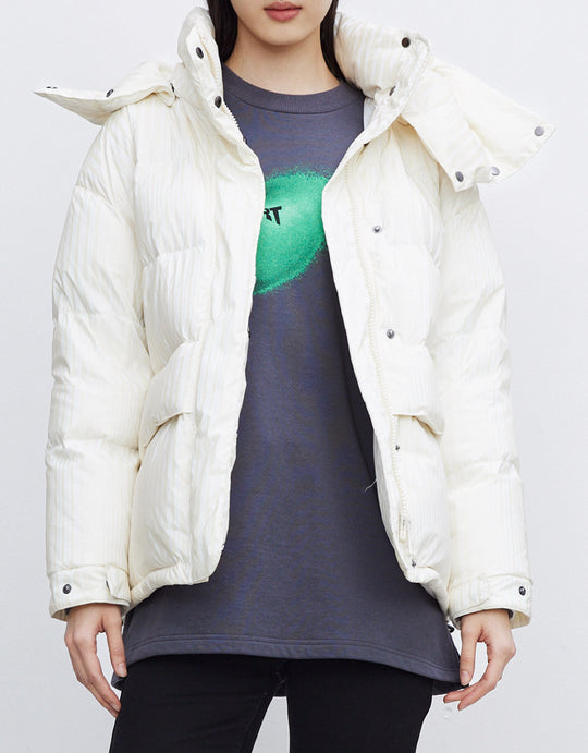 후드 스트라이프 오리털 코트