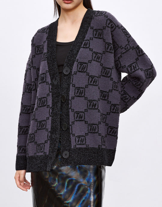 모노그램 패턴 버튼업 가디건