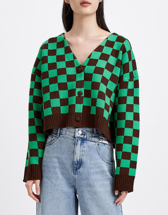 체크 패턴 버튼업 가디건