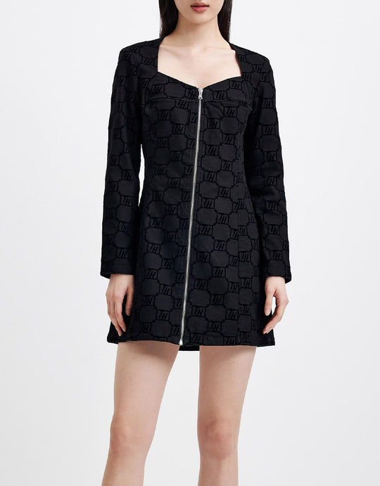 올오버 프린트 집업 데님 드레스