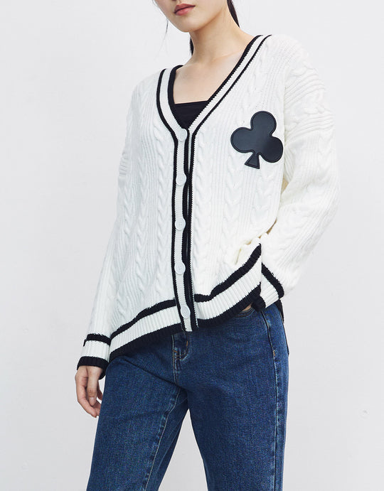 케이블 니트 버튼 업 카디건