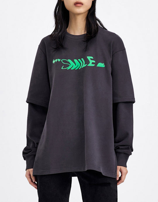 레터 프린트 긴팔 티셔츠