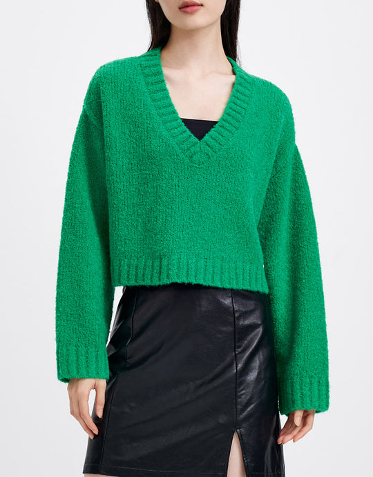 브이넥 크롭 스웨터