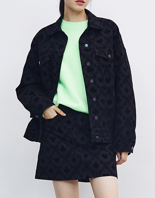 하트 프린트 데님 자켓