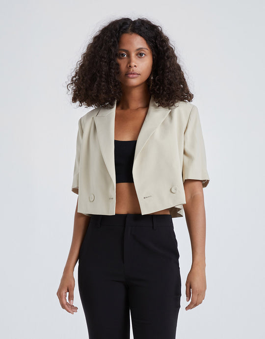 테일러드 카라 미디 블레이저