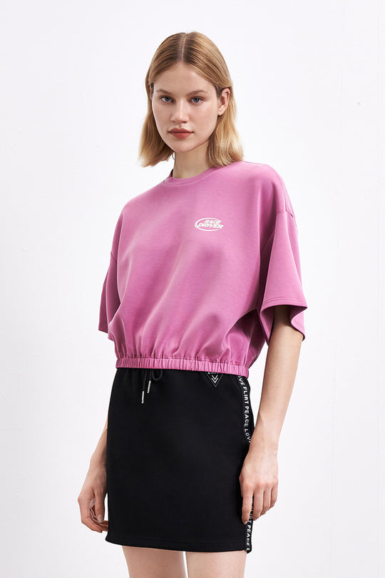 오프 숄더 크루넥 레귤러 티셔츠