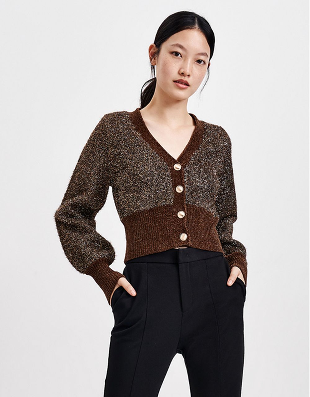 랜턴 슬리브 V넥 버튼업 가디건