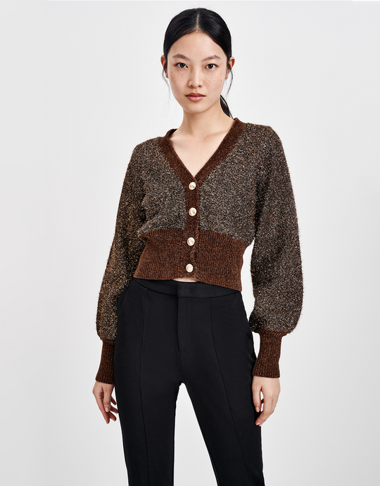 랜턴 슬리브 V넥 버튼업 가디건