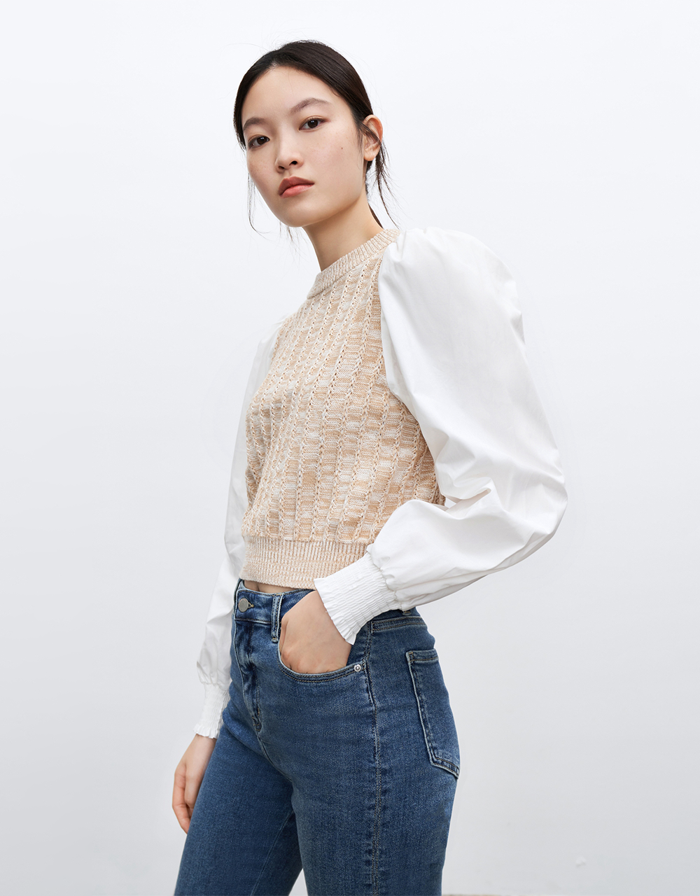 페이크 투피스 크루넥 니트 티셔츠